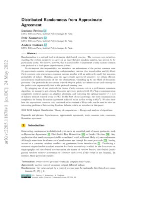 PDF Document Cover - Distributed Randomness from Approximate Agreement: Asynchronous Byzantine Fault-Tolerant Protocols